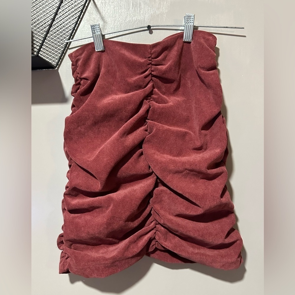 ZARA NWOT skirt brown rose pink draped ruched mini corduroy with back zipper XS